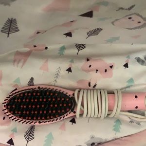 Pink hot hair brush straightener